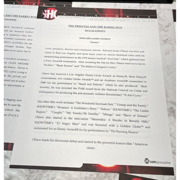 Showtime Movie Press Kit The Princess and the Barrio Boy 2000 Edward James Olmos - Picture 5 of 8